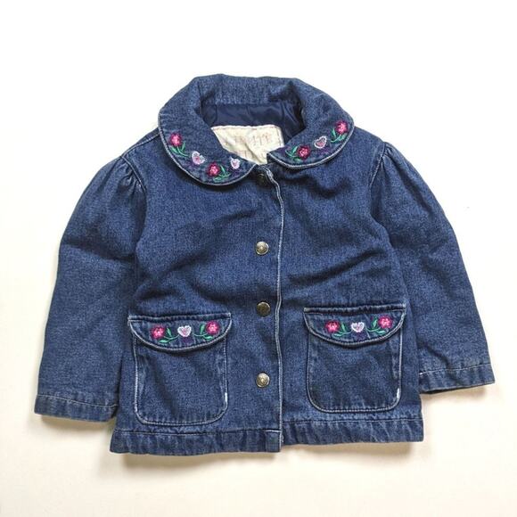 Vintage Climate Control Denim Jacket Baby Girls Size 18m Embroidered - Picture 1 of 4